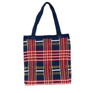 Boutique Knit plaid blue tote bag